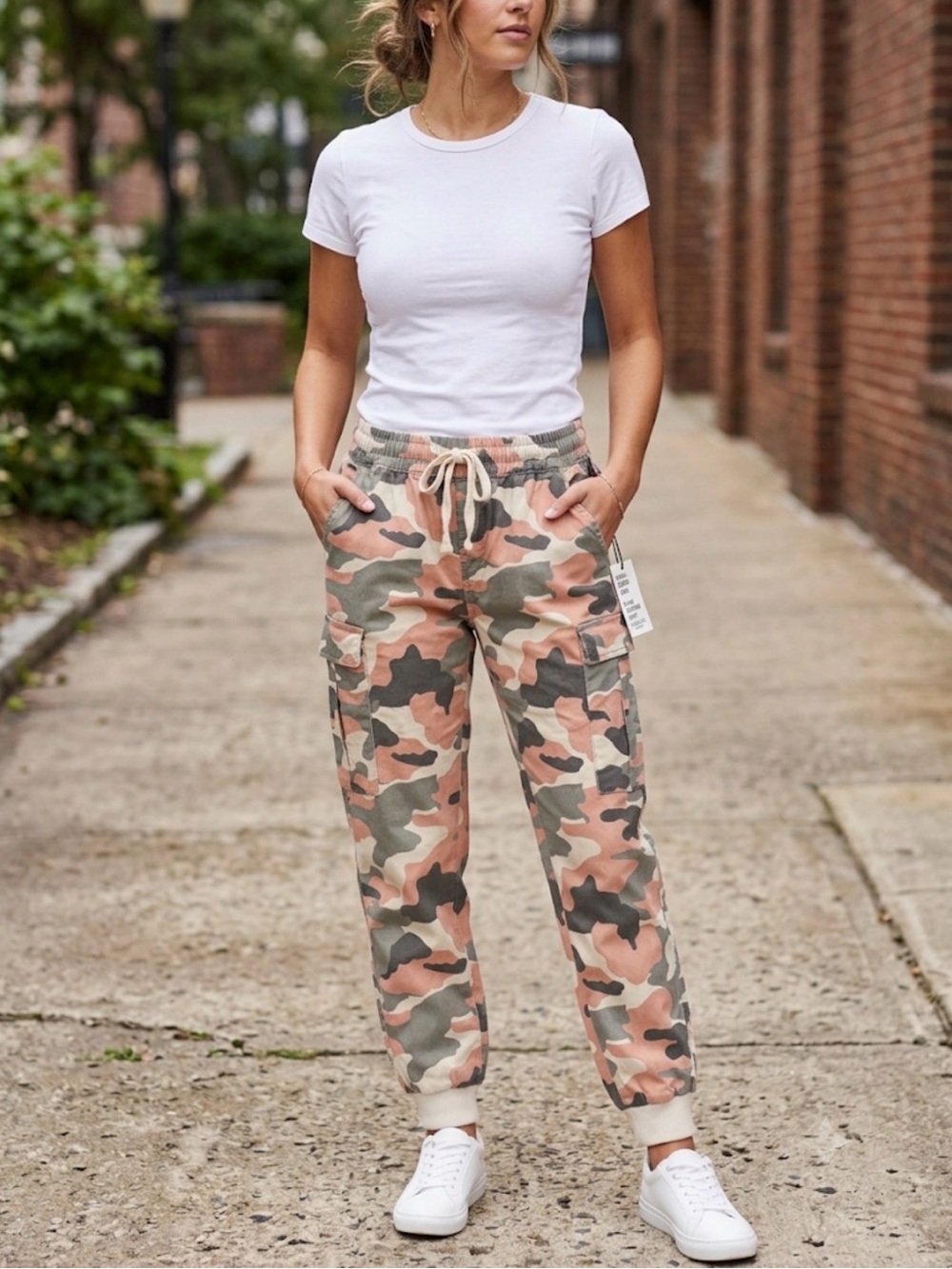 Streetwear Society Pink Camo Cargo Joggers with Drawstring